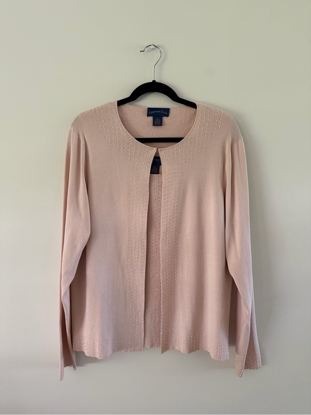 Silk Blend Beaded Chic Quiet Luxury Coquette Pink Cardigan & Shell Set (2) XL